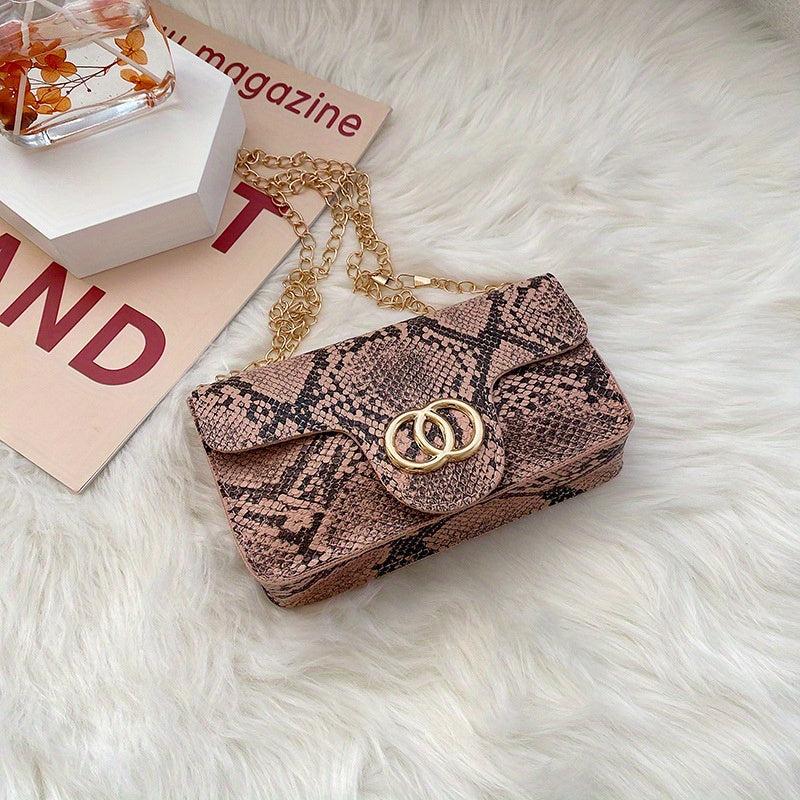 Snake Skin Metal Chain Crossbody Bag PU Leather Cell Phone Bag