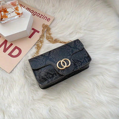 Snake Skin Metal Chain Crossbody Bag PU Leather Cell Phone Bag