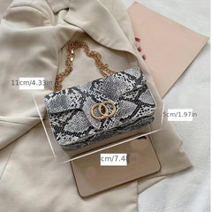 Snake Skin Metal Chain Crossbody Bag PU Leather Cell Phone Bag