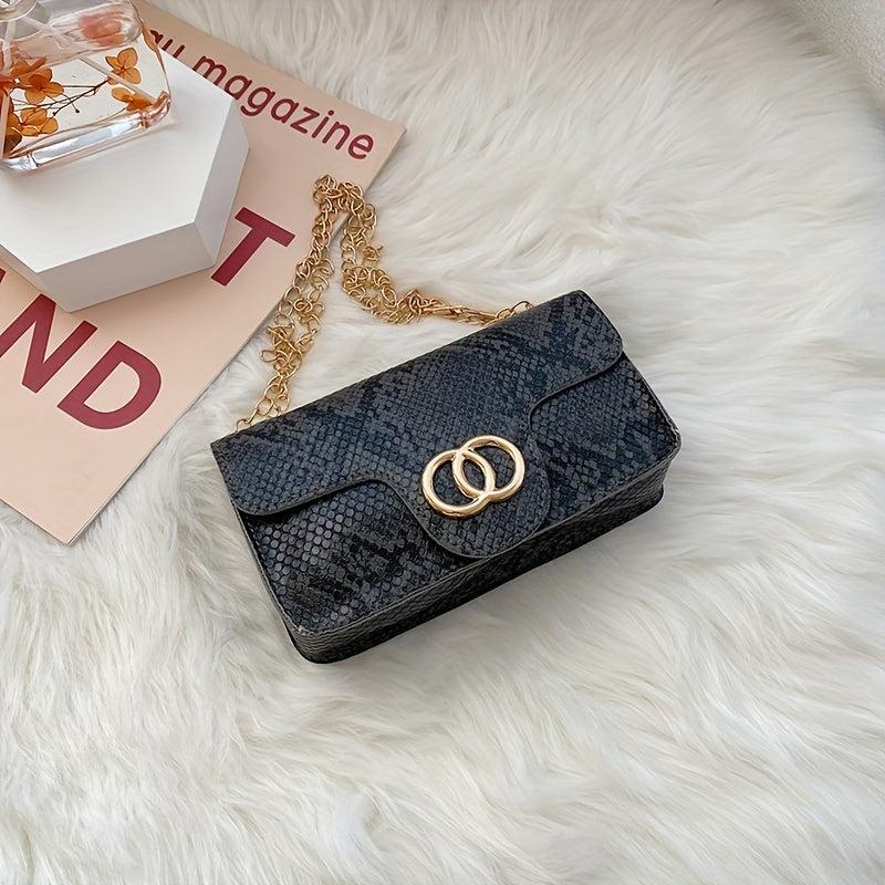 Snake Skin Metal Chain Crossbody Bag PU Leather Cell Phone Bag