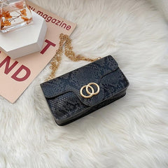 Snake Skin Metal Chain Crossbody Bag PU Leather Cell Phone Bag