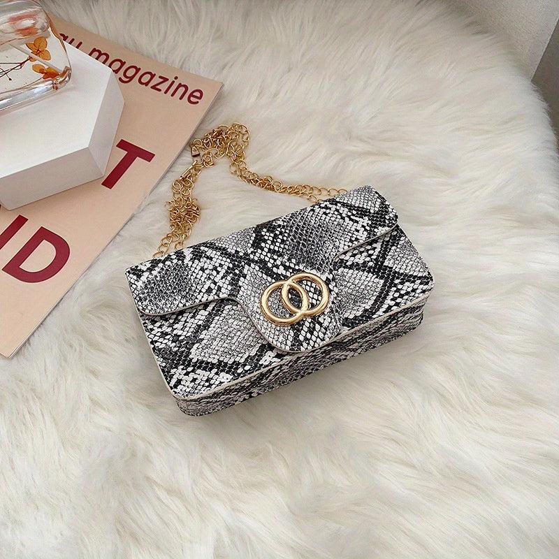 Snake Skin Metal Chain Crossbody Bag PU Leather Cell Phone Bag