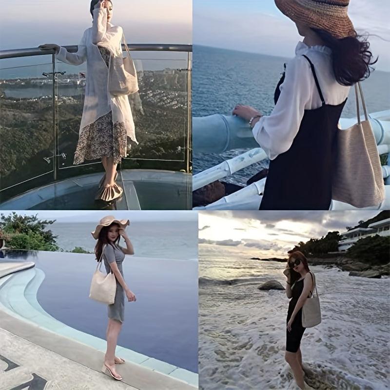 Straw Beach Bag Women's Woven Shoulder Bag Casual Summer Tote for Holiday
