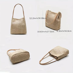 Straw Beach Bag Women's Woven Shoulder Bag Casual Summer Tote for Holiday