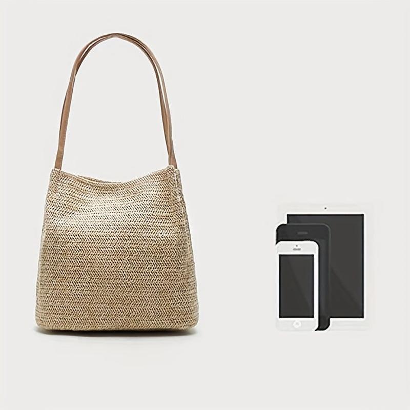 Straw Beach Bag Women's Woven Shoulder Bag Casual Summer Tote for Holiday