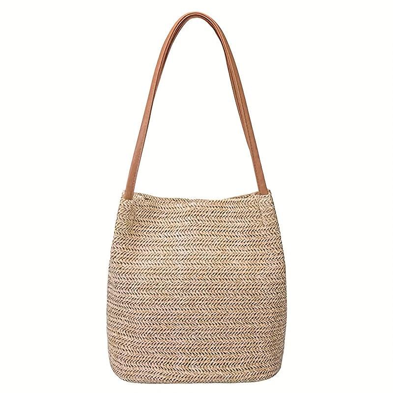Straw Beach Bag Women's Woven Shoulder Bag Casual Summer Tote for Holiday
