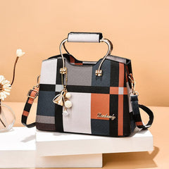 Colorblock Plaid Pendant Shoulder Bag Crossbody Handbag