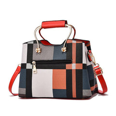 Colorblock Plaid Pendant Shoulder Bag Crossbody Handbag