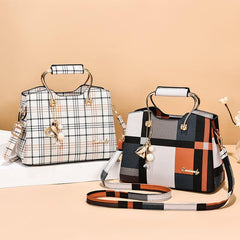 Colorblock Plaid Pendant Shoulder Bag Crossbody Handbag