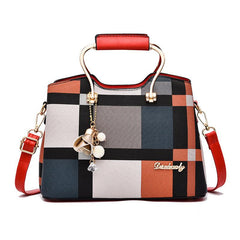 Colorblock Plaid Pendant Shoulder Bag Crossbody Handbag