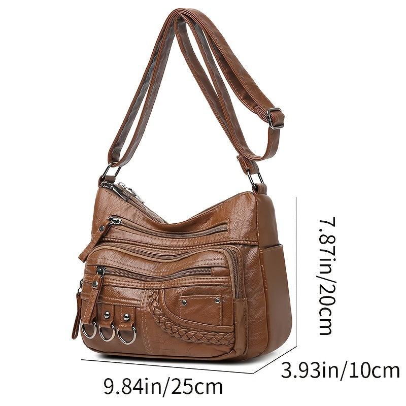 Metal Decor Crossbody Bag Women's Faux Leather Purse