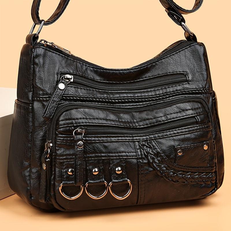 Metal Decor Crossbody Bag Women's Faux Leather Purse