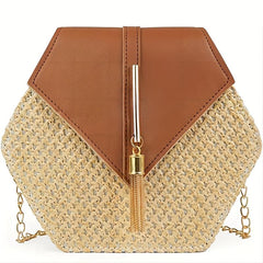 Straw Beach Bag Metal Chain Tassel Crossbody Bag