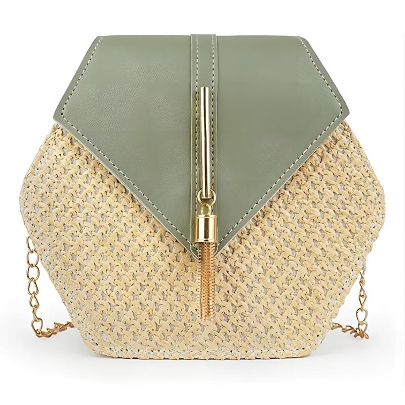 Straw Beach Bag Metal Chain Tassel Crossbody Bag
