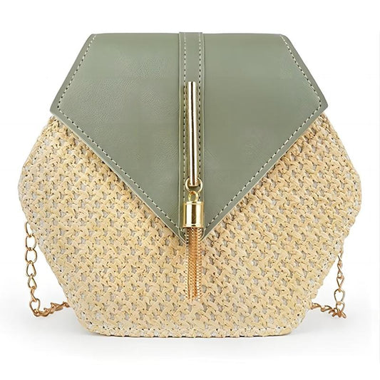 Straw Beach Bag Metal Chain Tassel Crossbody Bag