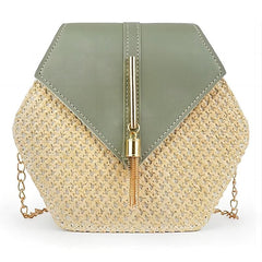 Straw Beach Bag Metal Chain Tassel Crossbody Bag