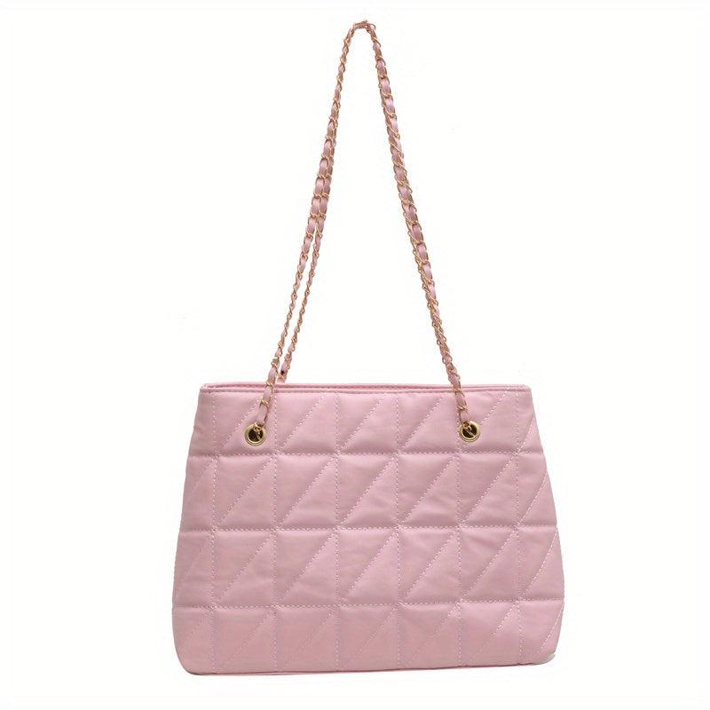 Quilted Argyle Pattern Shoulder Bag with Chain Strap