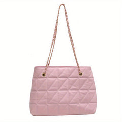 Quilted Argyle Pattern Shoulder Bag with Chain Strap