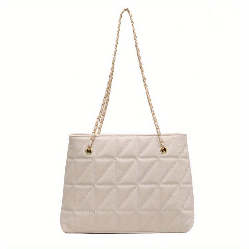 Quilted Argyle Pattern Shoulder Bag with Chain Strap