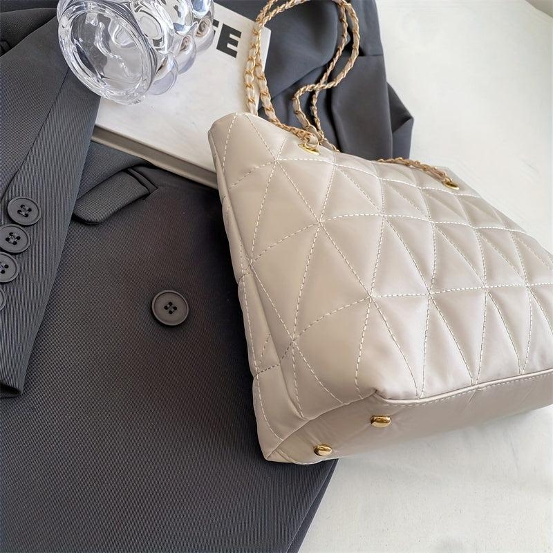 Quilted Argyle Pattern Shoulder Bag with Chain Strap