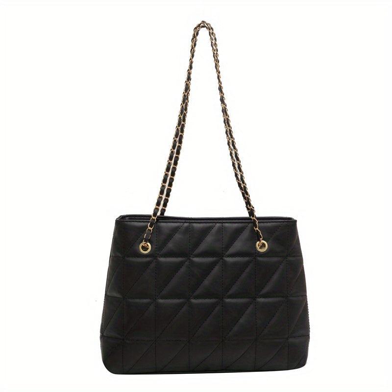 Quilted Argyle Pattern Shoulder Bag with Chain Strap