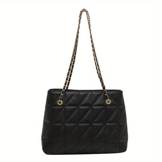 Quilted Argyle Pattern Shoulder Bag with Chain Strap