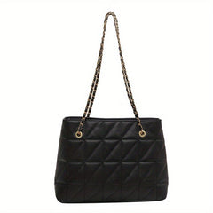 Quilted Argyle Pattern Shoulder Bag with Chain Strap