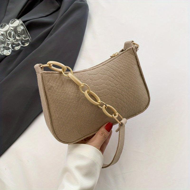Minimalist Felt Shoulder Bag Chain Underarm Purse Women's Solid Handbag