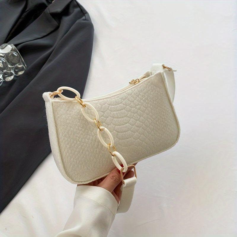 Minimalist Felt Shoulder Bag Chain Underarm Purse Women's Solid Handbag
