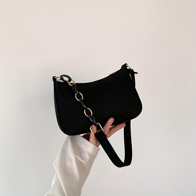 Minimalist Felt Shoulder Bag Chain Underarm Purse Women's Solid Handbag