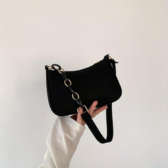Minimalist Felt Shoulder Bag Chain Underarm Purse Women's Solid Handbag