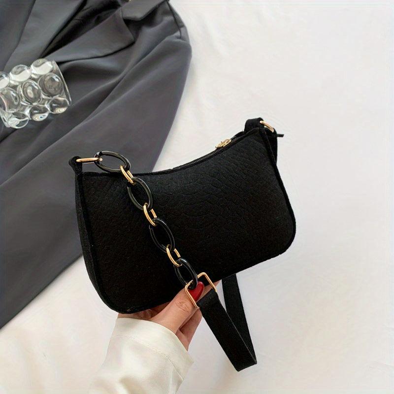 Minimalist Felt Shoulder Bag Chain Underarm Purse Women's Solid Handbag