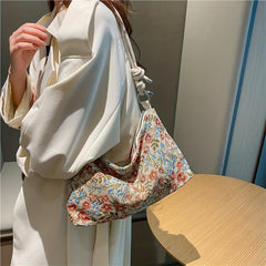 Canvas Retro Underarm Bag Stylish Casual Shoulder Bag Women's Handbag