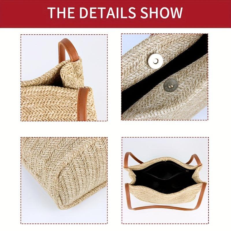Boho Straw Bag Woven Beach Tote for Travel