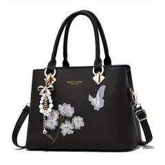 Butterfly & Flower Embroidered Tote Bag Classic Satchel Bag