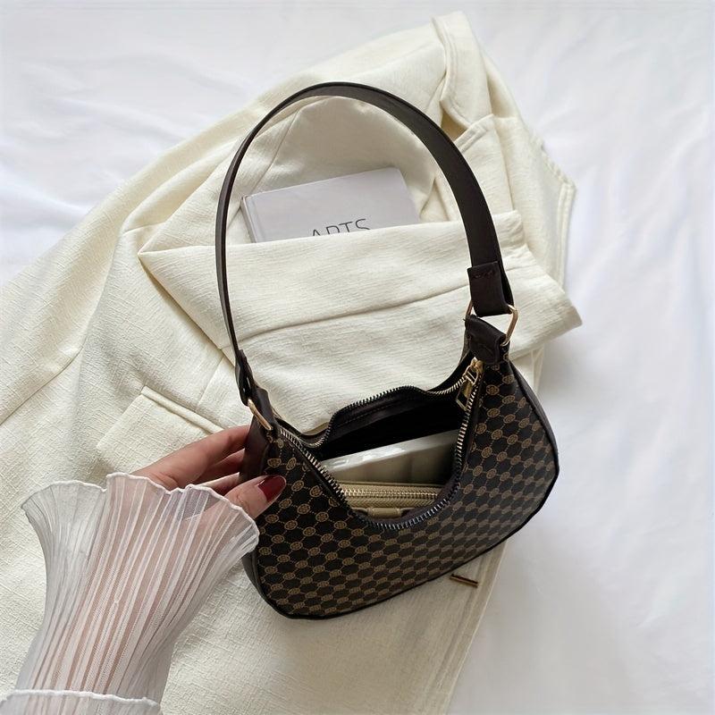 Vintage Crescent Shoulder Bag Classic Zipper Baguette Bag
