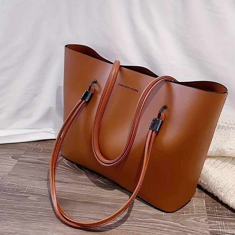 Retro Solid Tote Bag Large Capacity Shoulder Bag