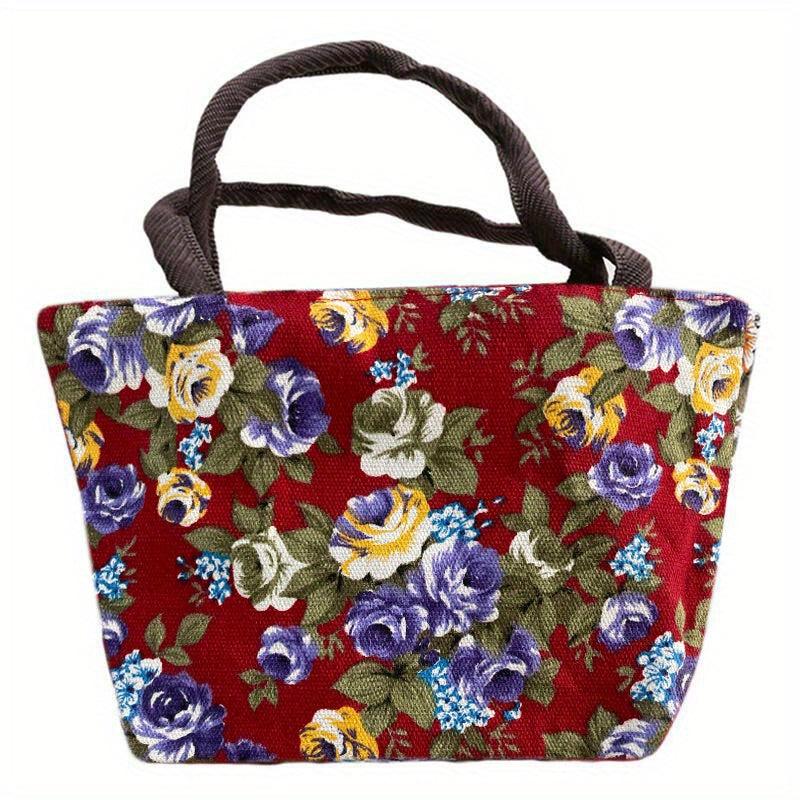 Floral Print Canvas Shoulder Bag Handbag