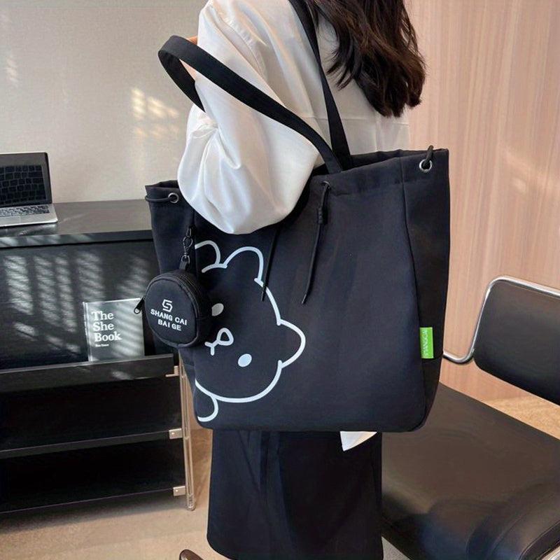 Cartoon Bear Print Durable Shopping Bag Canvas Large Capacity Underarm Bag