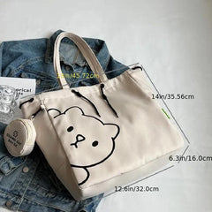 Cartoon Bear Print Durable Shopping Bag Canvas Large Capacity Underarm Bag
