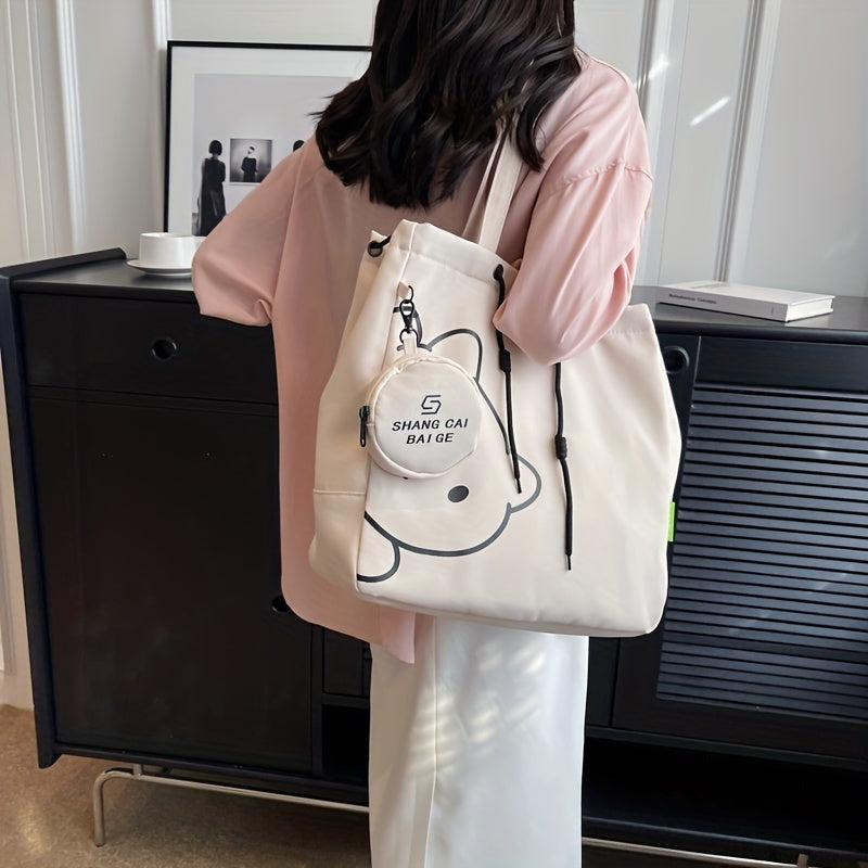Cartoon Bear Print Durable Shopping Bag Canvas Large Capacity Underarm Bag