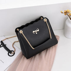 Bow Decor Crossbody Bag Chain Strap Bucket Purse PU Leather Shoulder Bag