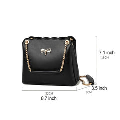 Bow Decor Crossbody Bag Chain Strap Bucket Purse PU Leather Shoulder Bag