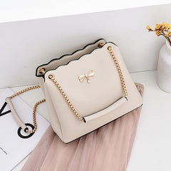 Bow Decor Crossbody Bag Chain Strap Bucket Purse PU Leather Shoulder Bag