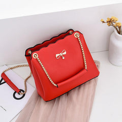Bow Decor Crossbody Bag Chain Strap Bucket Purse PU Leather Shoulder Bag