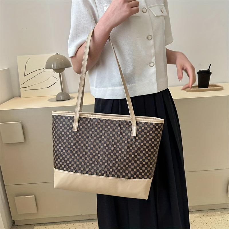 Vintage Geometric Print Tote Bag Large Capacity Retro Shoulder Bag