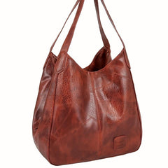 Vintage PU Leather Shoulder Bag Large Capacity Hobo Bag Double Strap Tote
