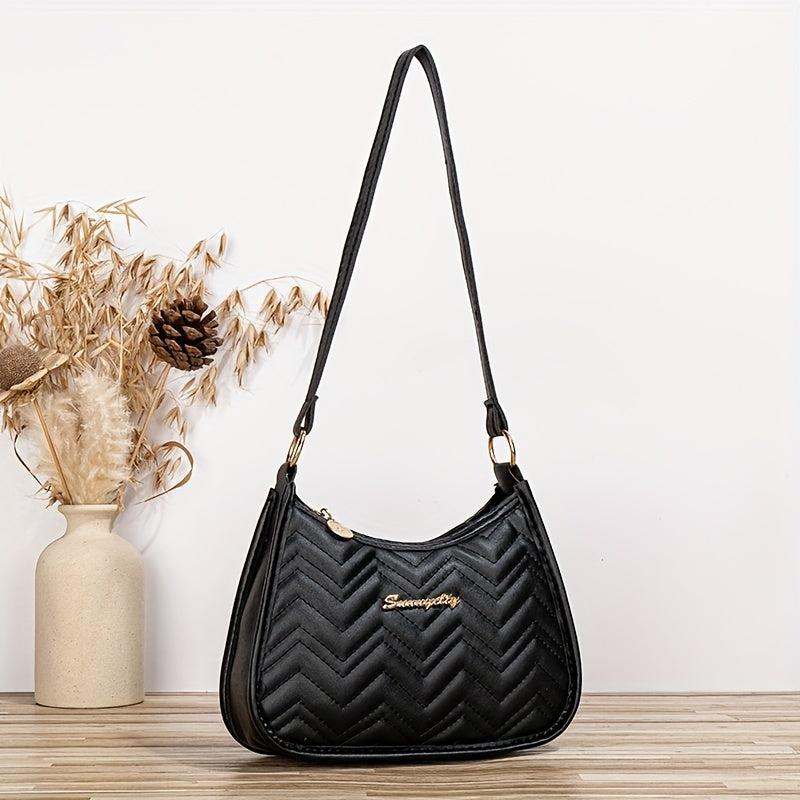 Faux Leather Zipper Shoulder Bag Solid Underarm Bag