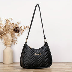 Faux Leather Zipper Shoulder Bag Solid Underarm Bag