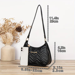Faux Leather Zipper Shoulder Bag Solid Underarm Bag